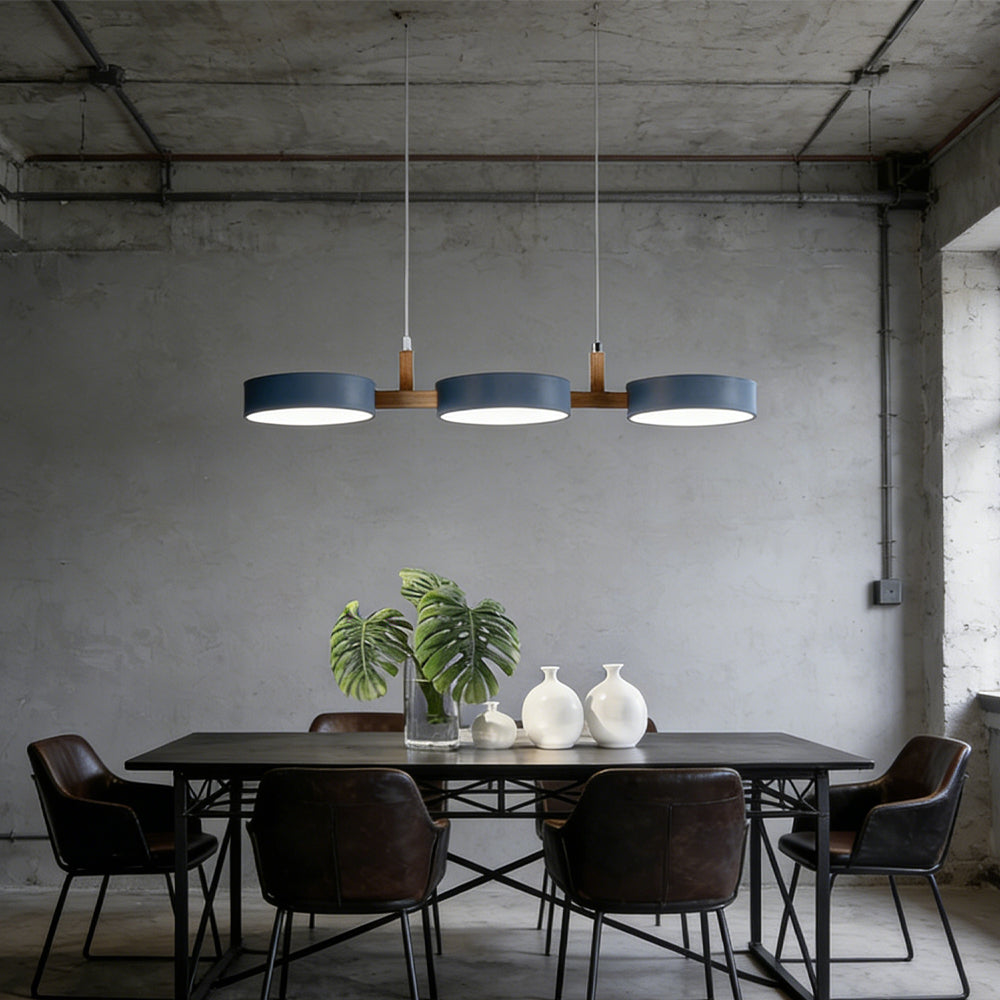 Three-Light Hanging Fixture Metal & Wood 30 in Wide for Kitchen Island Dining Table Adjustable Cord Modern Industrial Overhead Illumination | Thomler