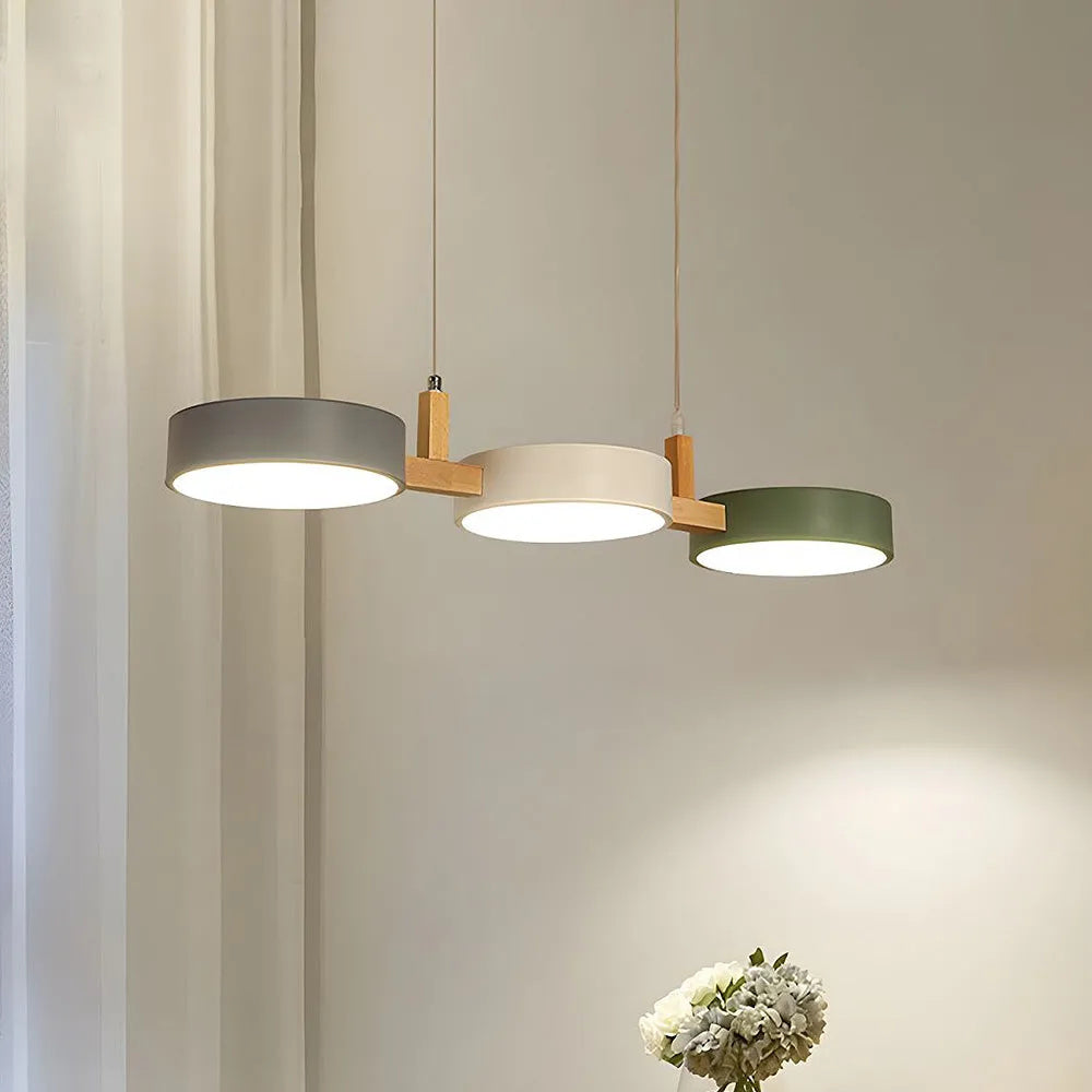 Three-Light Hanging Fixture Metal & Wood 30 in Wide for Kitchen Island Dining Table Adjustable Cord Modern Industrial Overhead Illumination | Thomler