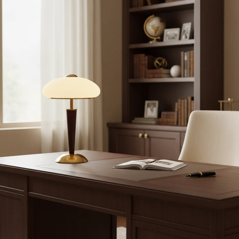 Fluted Metal & Wood Desk Lamp with Warm LED Light for Nightstand, Office & Living Room | Reading Light | Mid-Century Modern | Thomler