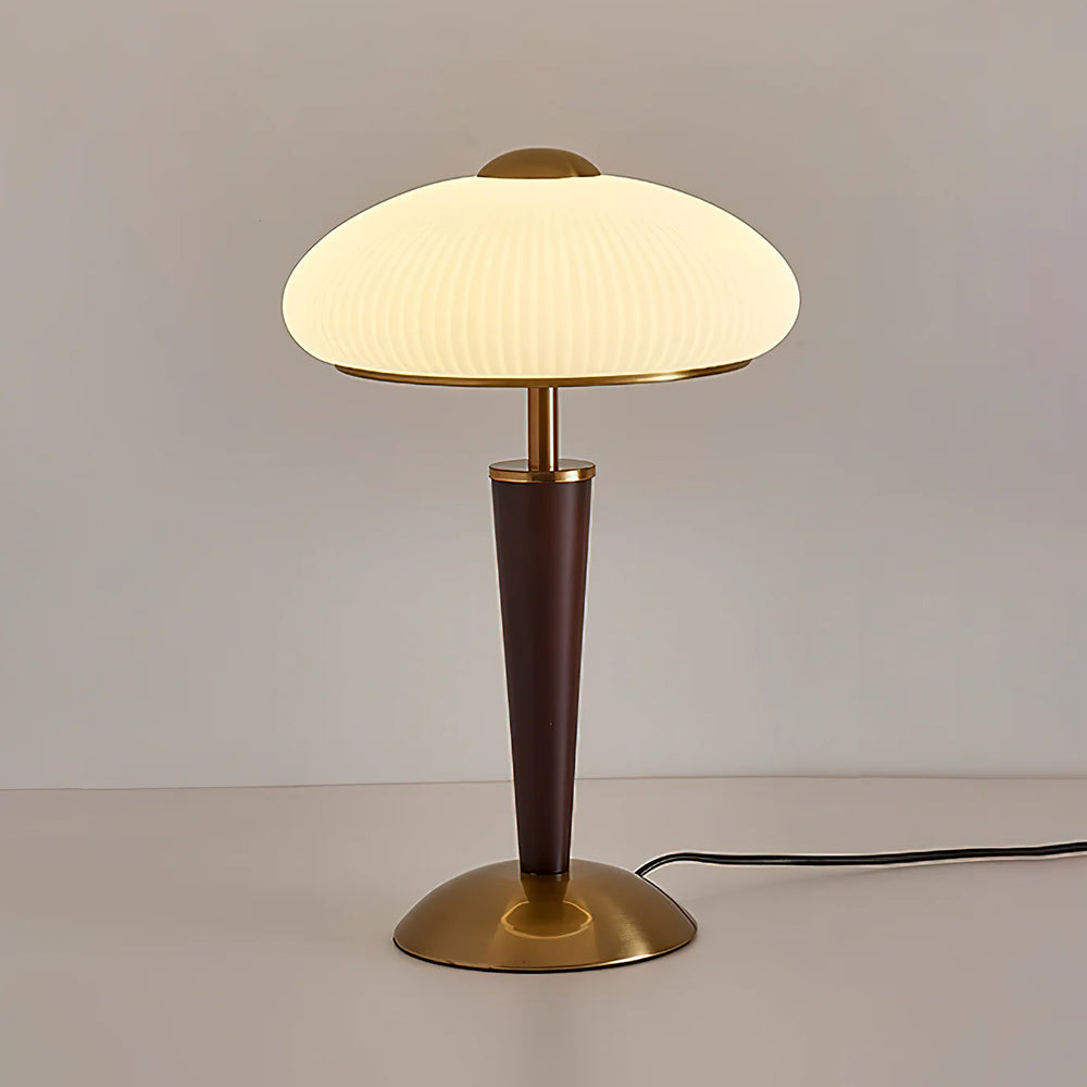 Fluted Metal & Wood Desk Lamp with Warm LED Light for Nightstand, Office & Living Room | Reading Light | Mid-Century Modern | Thomler