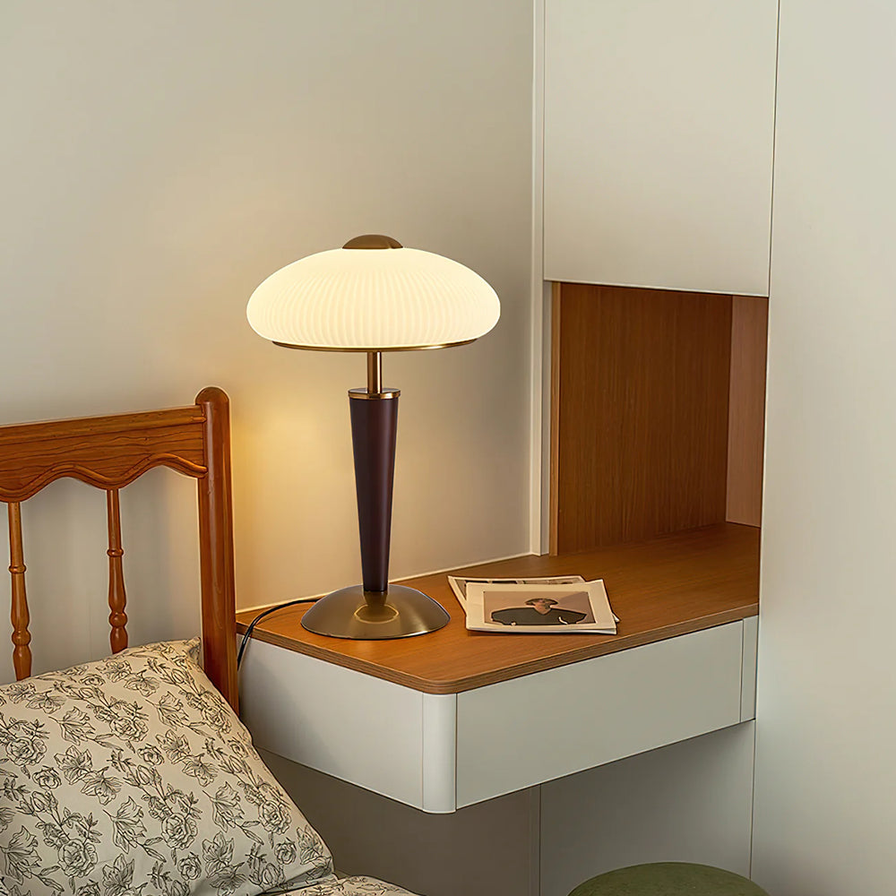 Fluted Metal & Wood Desk Lamp with Warm LED Light for Nightstand, Office & Living Room | Reading Light | Mid-Century Modern | Thomler