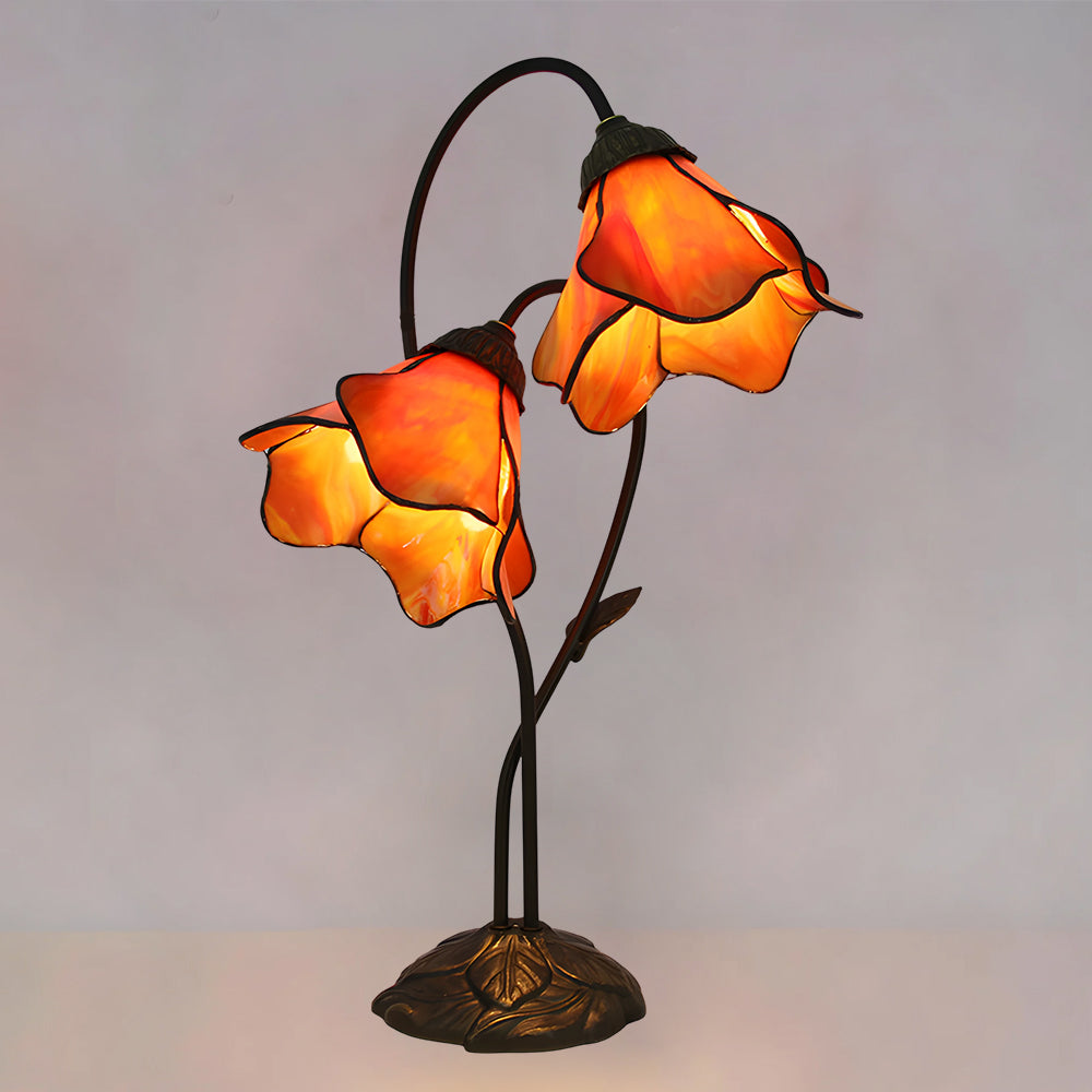 Dual-Shade Glass Flower Desk Lamp 22 in Tall with Resin Base for Bedside Reading Light Vintage Inspired Metal Accent Lighting for Home Offic | Thomler