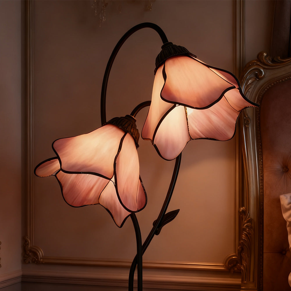 Dual-Shade Glass Flower Desk Lamp 22 in Tall with Resin Base for Bedside Reading Light Vintage Inspired Metal Accent Lighting for Home Offic | Thomler
