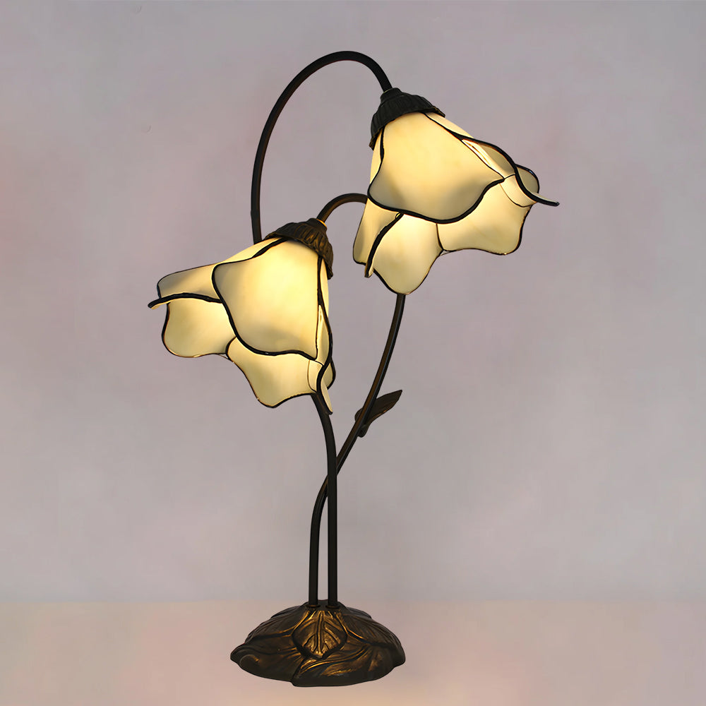 Dual-Shade Glass Flower Desk Lamp 22 in Tall with Resin Base for Bedside Reading Light Vintage Inspired Metal Accent Lighting for Home Offic | Thomler