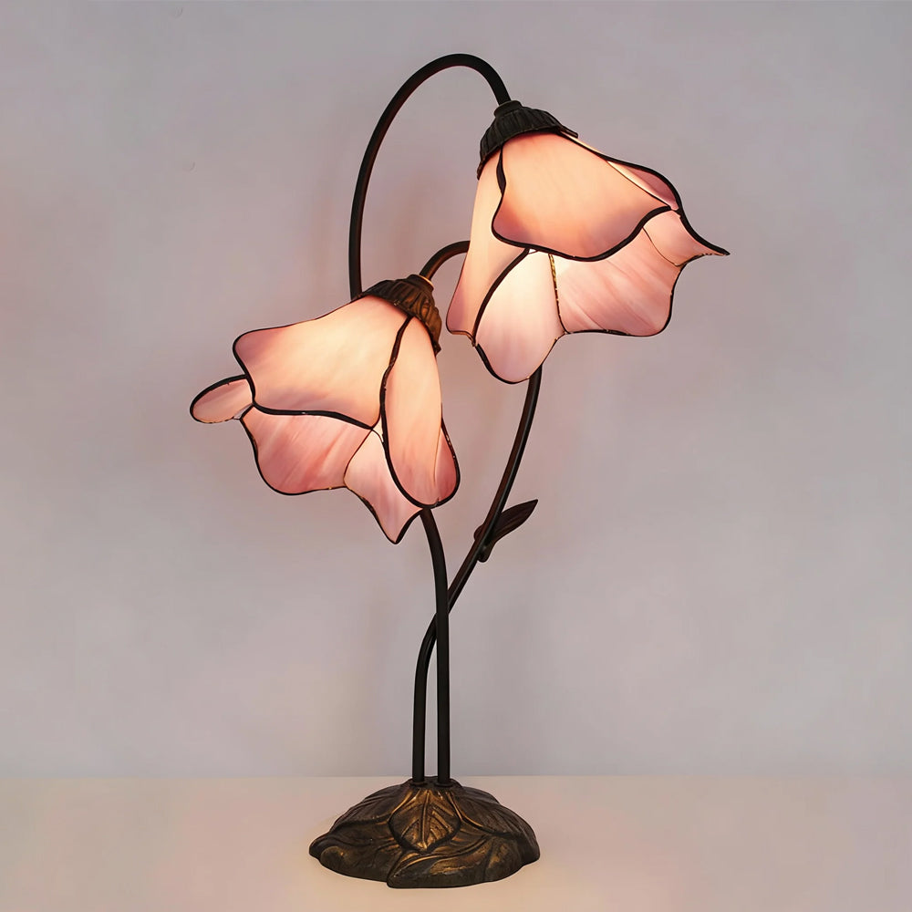 Dual-Shade Glass Flower Desk Lamp 22 in Tall with Resin Base for Bedside Reading Light Vintage Inspired Metal Accent Lighting for Home Offic | Thomler