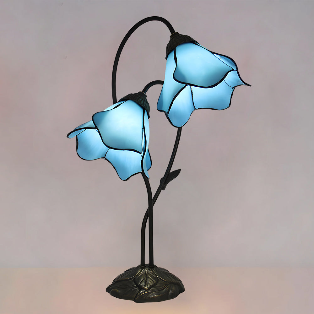 Dual-Shade Glass Flower Desk Lamp 22 in Tall with Resin Base for Bedside Reading Light Vintage Inspired Metal Accent Lighting for Home Offic | Thomler