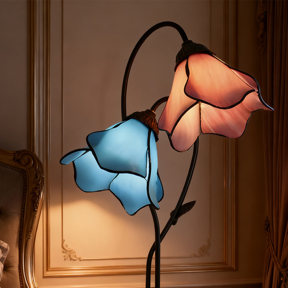 Dual-Shade Glass Flower Desk Lamp 22 in Tall with Resin Base for Bedside Reading Light Vintage Inspired Metal Accent Lighting for Home Offic | Thomler