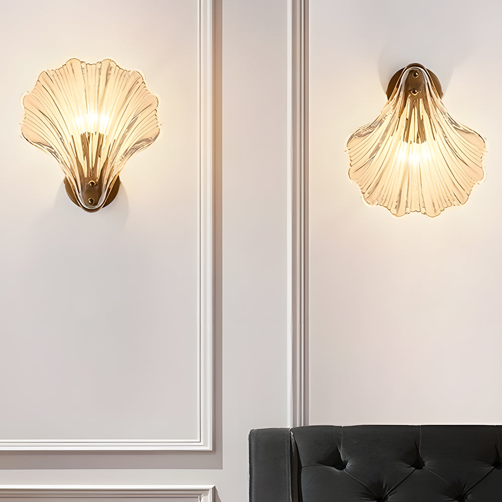 Muschel-Wandleuchte Gold 20 cm Schlafzimmer Flur Badezimmer LED-Wandlampe Küstendekor Ambientebeleuchtung Moderner Luxus Metallhalterung E14 | Thomler