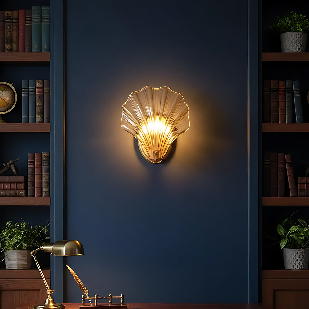 Muschel-Wandleuchte Gold 20 cm Schlafzimmer Flur Badezimmer LED-Wandlampe Küstendekor Ambientebeleuchtung Moderner Luxus Metallhalterung E14 | Thomler