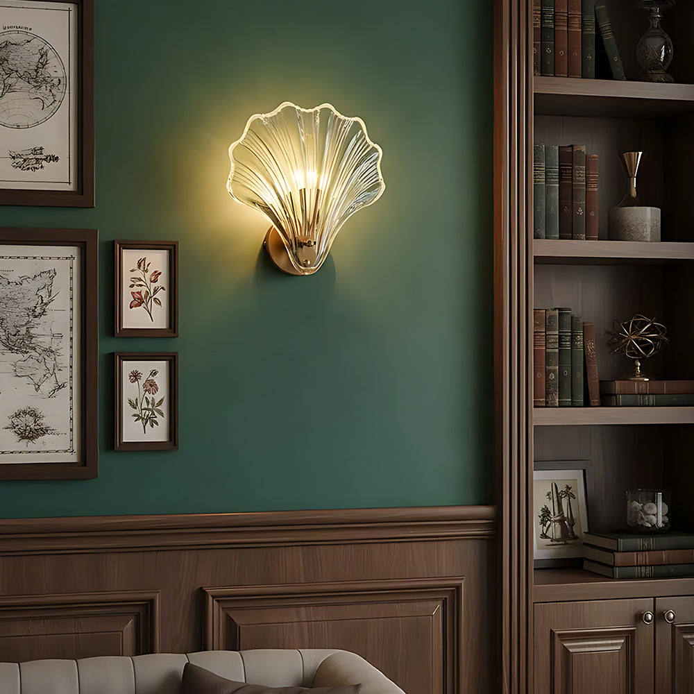 Muschel-Wandleuchte Gold 20 cm Schlafzimmer Flur Badezimmer LED-Wandlampe Küstendekor Ambientebeleuchtung Moderner Luxus Metallhalterung E14 | Thomler