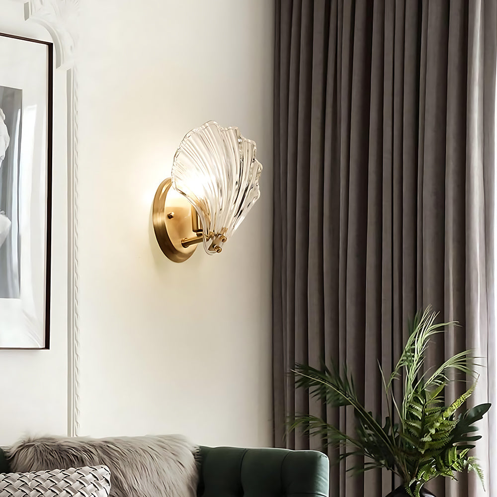 Muschel-Wandleuchte Gold 20 cm Schlafzimmer Flur Badezimmer LED-Wandlampe Küstendekor Ambientebeleuchtung Moderner Luxus Metallhalterung E14 | Thomler