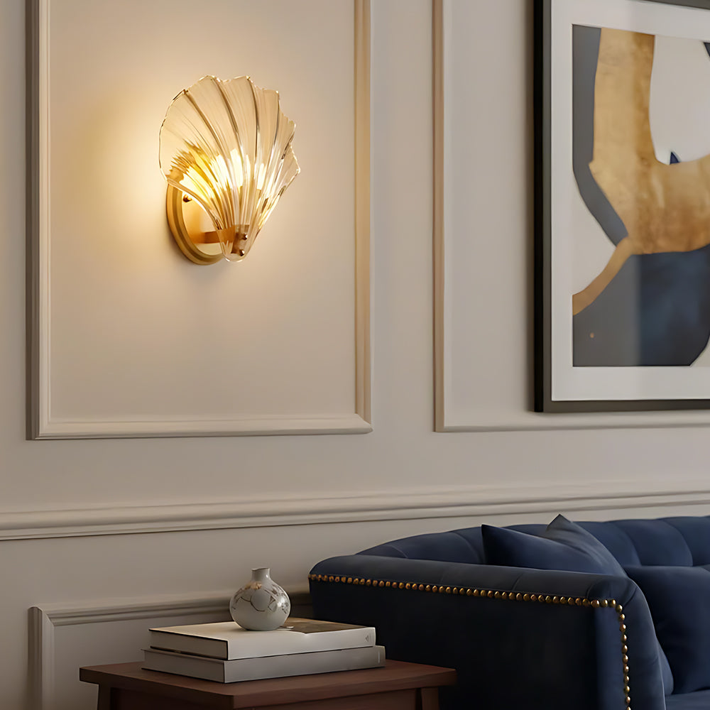 Muschel-Wandleuchte Gold 20 cm Schlafzimmer Flur Badezimmer LED-Wandlampe Küstendekor Ambientebeleuchtung Moderner Luxus Metallhalterung E14 | Thomler
