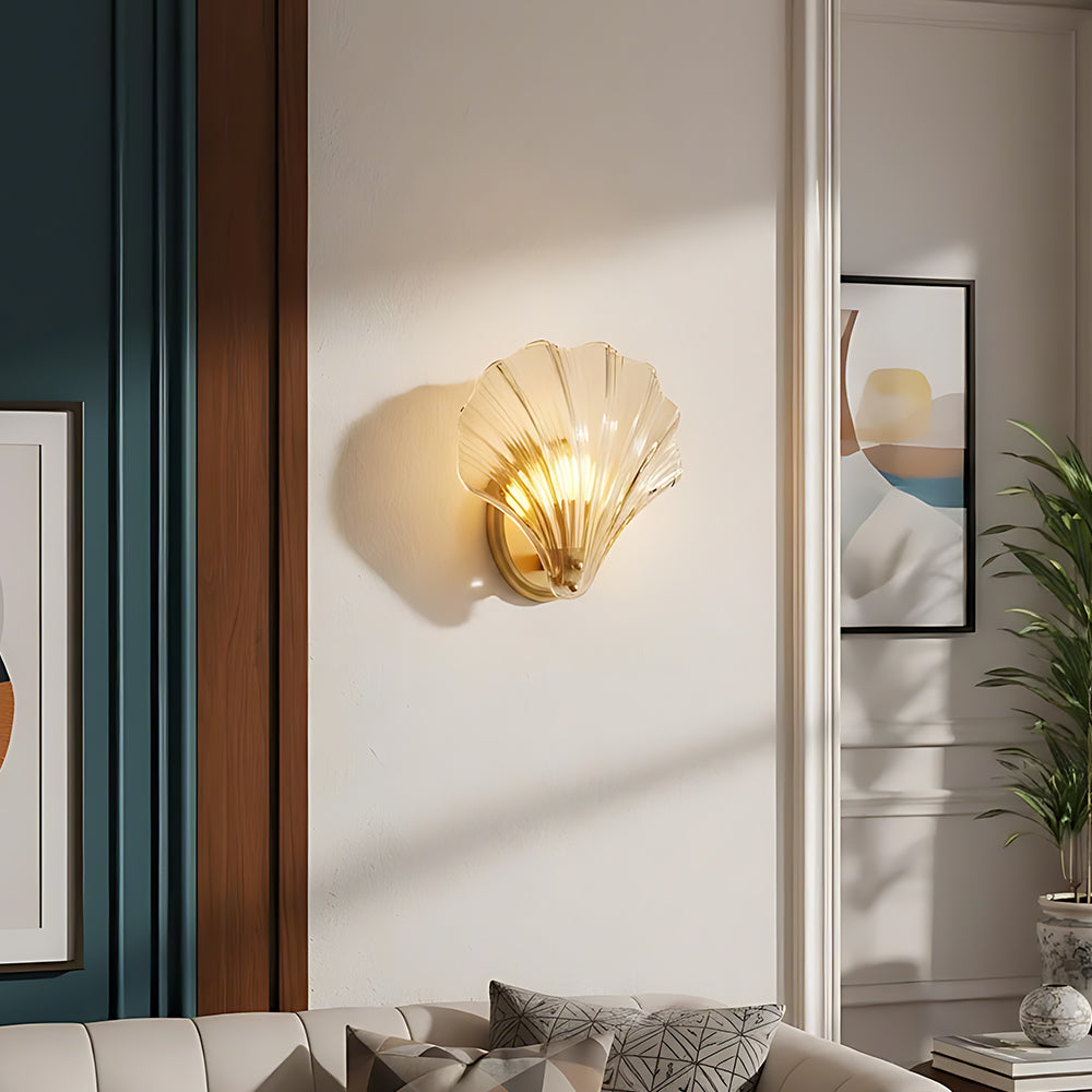 Muschel-Wandleuchte Gold 20 cm Schlafzimmer Flur Badezimmer LED-Wandlampe Küstendekor Ambientebeleuchtung Moderner Luxus Metallhalterung E14 | Thomler