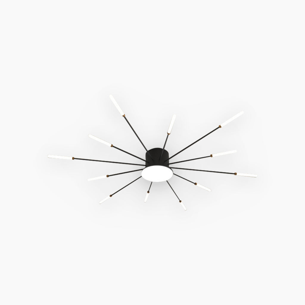 Semi-Flush Mount LED Light Fixture Aluminum 32 in Radial Design Black Gold for Living Room Bedroom Dining Room Contemporary Home Decor | Thomler