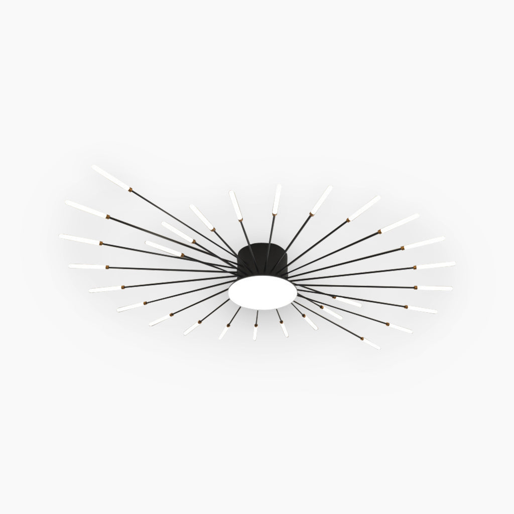 Semi-Flush Mount LED Light Fixture Aluminum 32 in Radial Design Black Gold for Living Room Bedroom Dining Room Contemporary Home Decor | Thomler