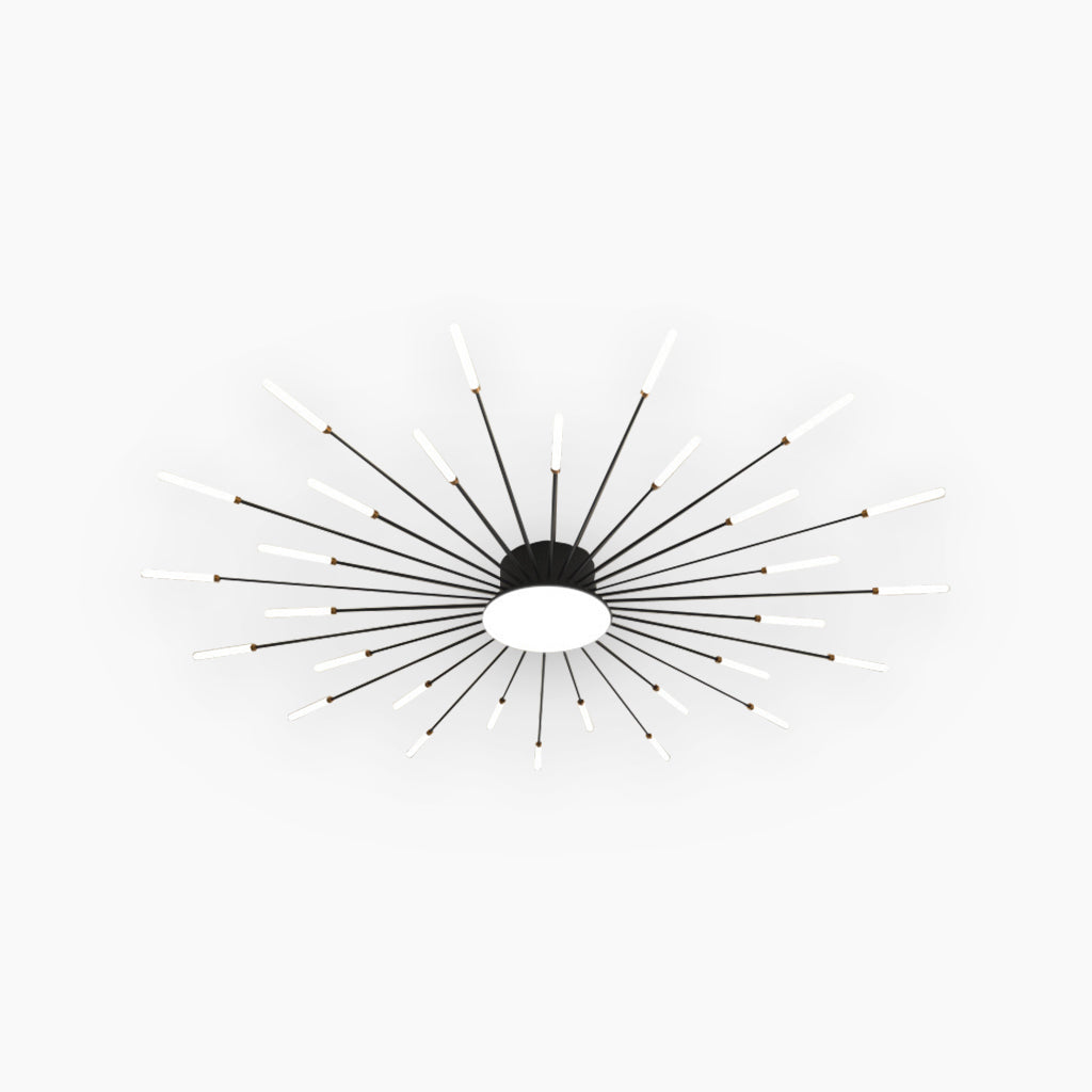 Semi-Flush Mount LED Light Fixture Aluminum 32 in Radial Design Black Gold for Living Room Bedroom Dining Room Contemporary Home Decor | Thomler