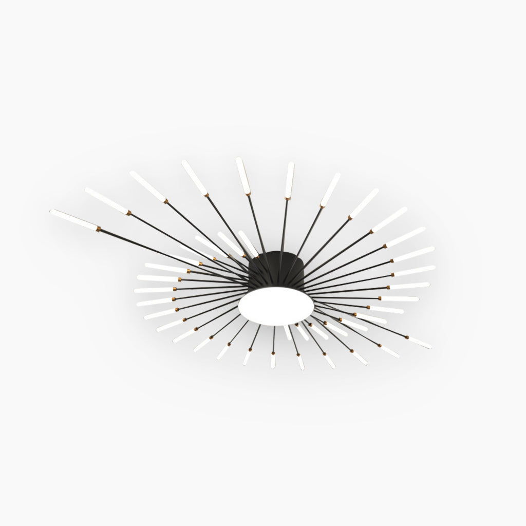 Semi-Flush Mount LED Light Fixture Aluminum 32 in Radial Design Black Gold for Living Room Bedroom Dining Room Contemporary Home Decor | Thomler