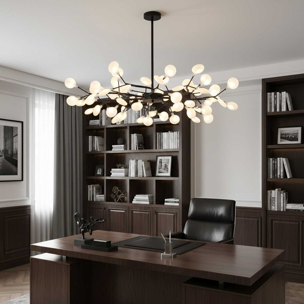 Lámpara de araña de ramas acrílicas con luces LED ajustables para comedor y entrada - de 30 a 63 ramas de luz - Regulable, acabado en metal dorado o negro