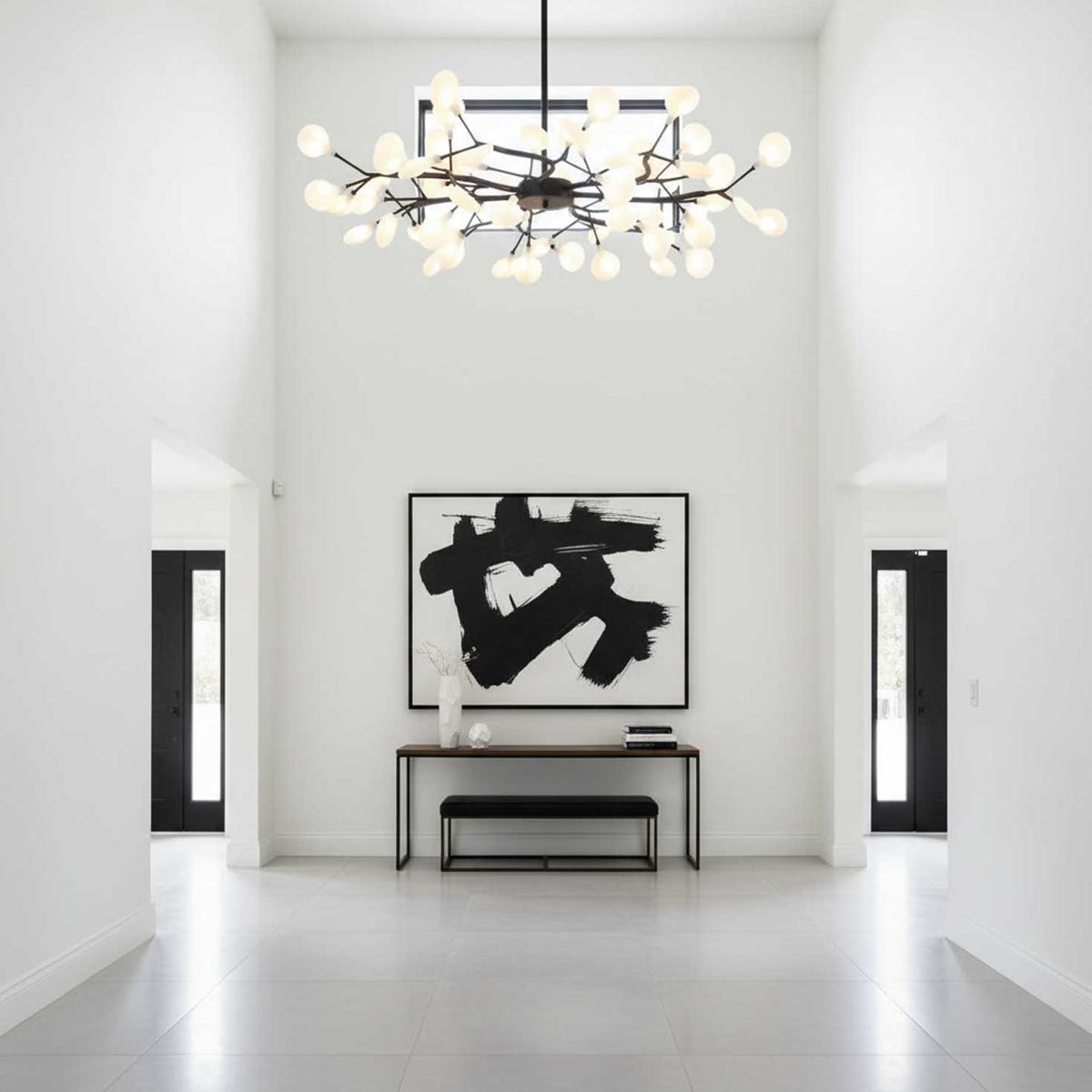Lámpara de araña de ramas acrílicas con luces LED ajustables para comedor y entrada - de 30 a 63 ramas de luz - Regulable, acabado en metal dorado o negro