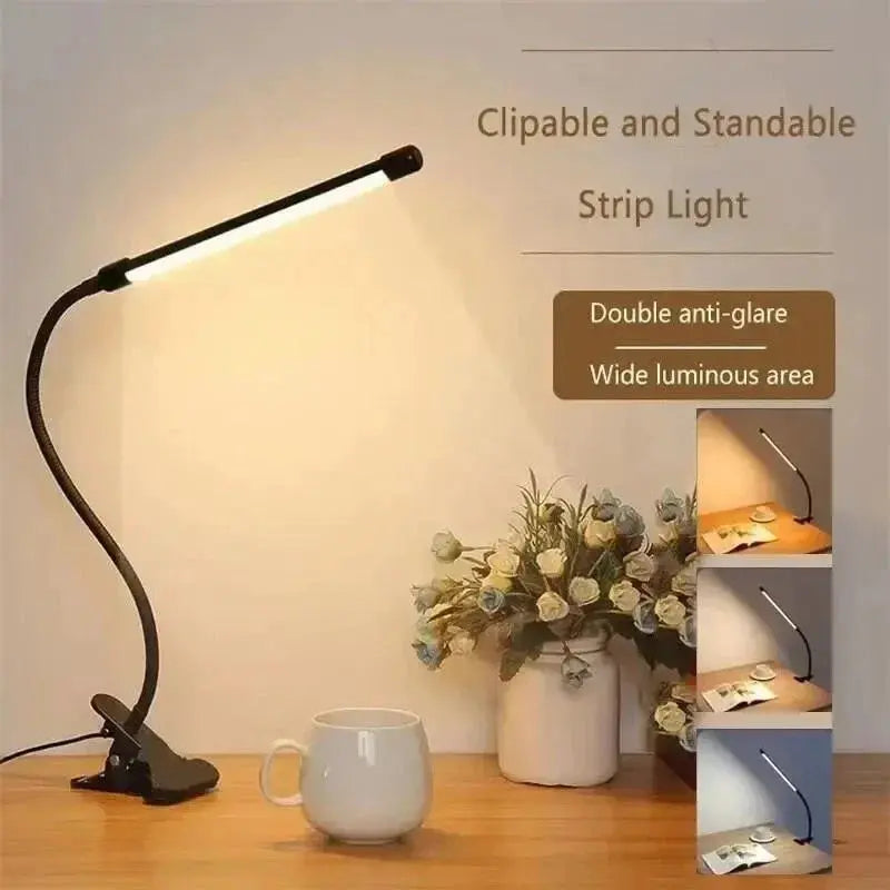 USB-Clip-on-Schreibtischlampe mit flexiblem Schwanenhals und Dimmer für Homeoffice, Lesen und Nachttisch | Thomler