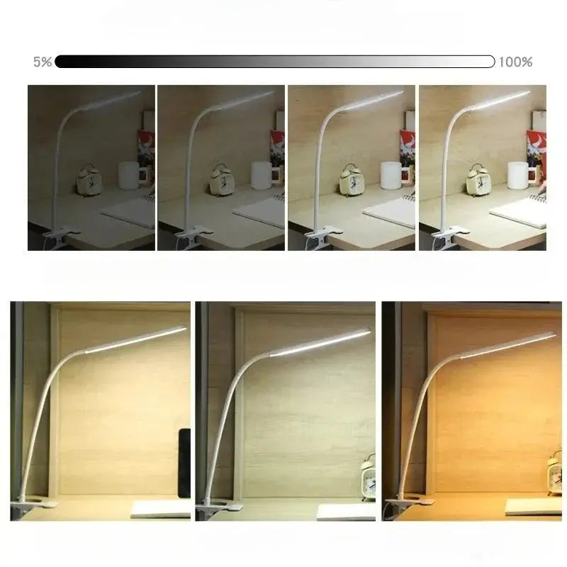 USB-Clip-on-Schreibtischlampe mit flexiblem Schwanenhals und Dimmer für Homeoffice, Lesen und Nachttisch | Thomler