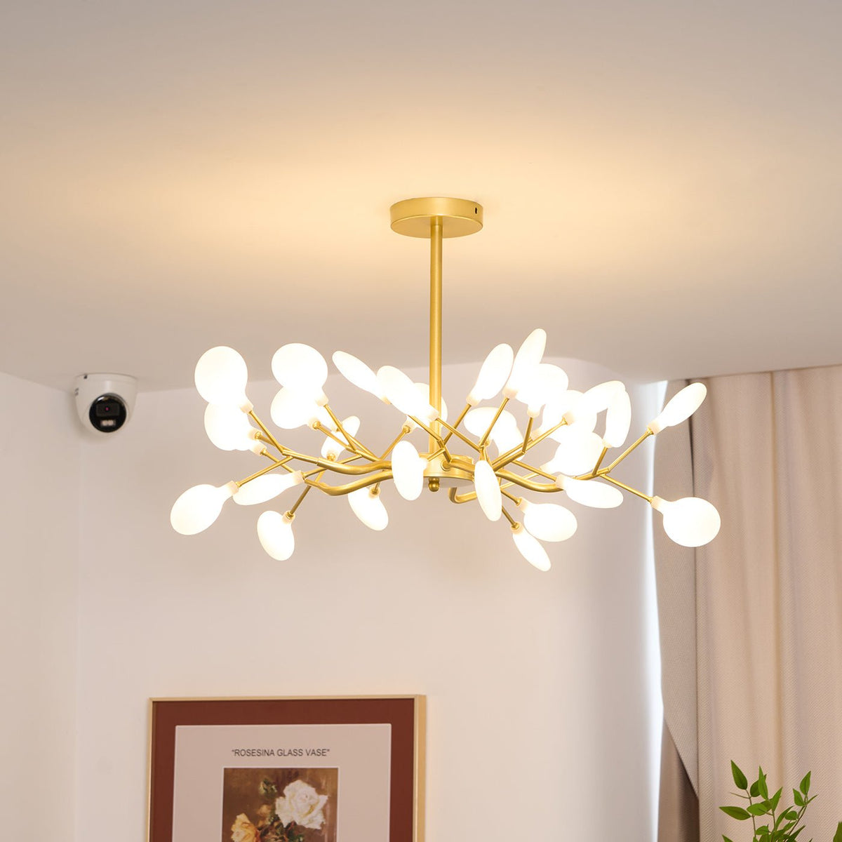 Lámpara de araña de ramas acrílicas con luces LED ajustables para comedor y entrada - de 30 a 63 ramas de luz - Regulable, acabado en metal dorado o negro