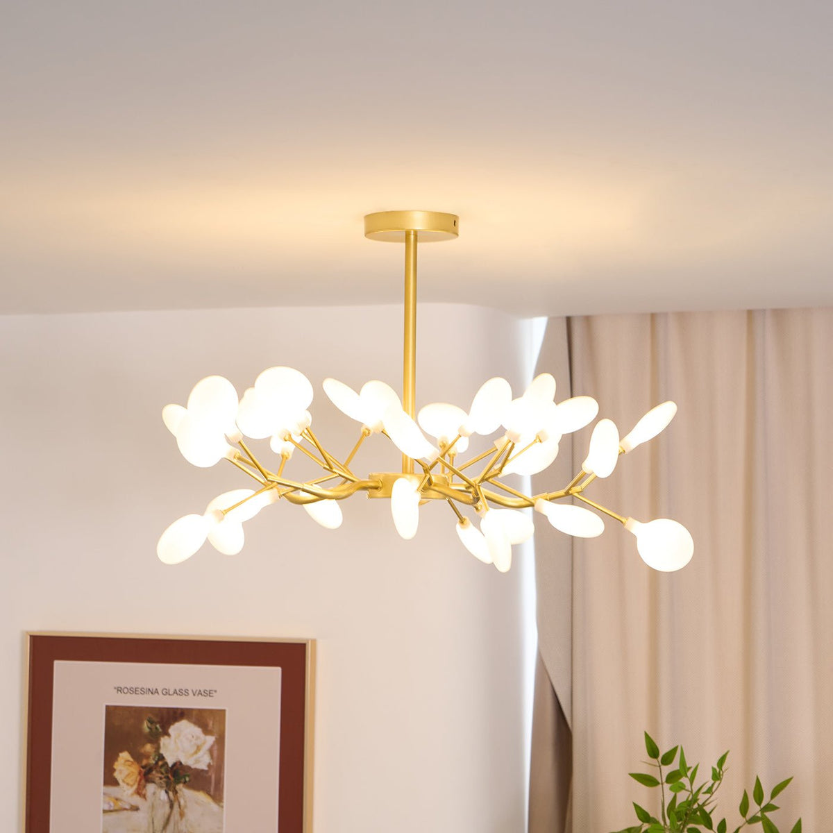 Lámpara de araña de ramas acrílicas con luces LED ajustables para comedor y entrada - de 30 a 63 ramas de luz - Regulable, acabado en metal dorado o negro