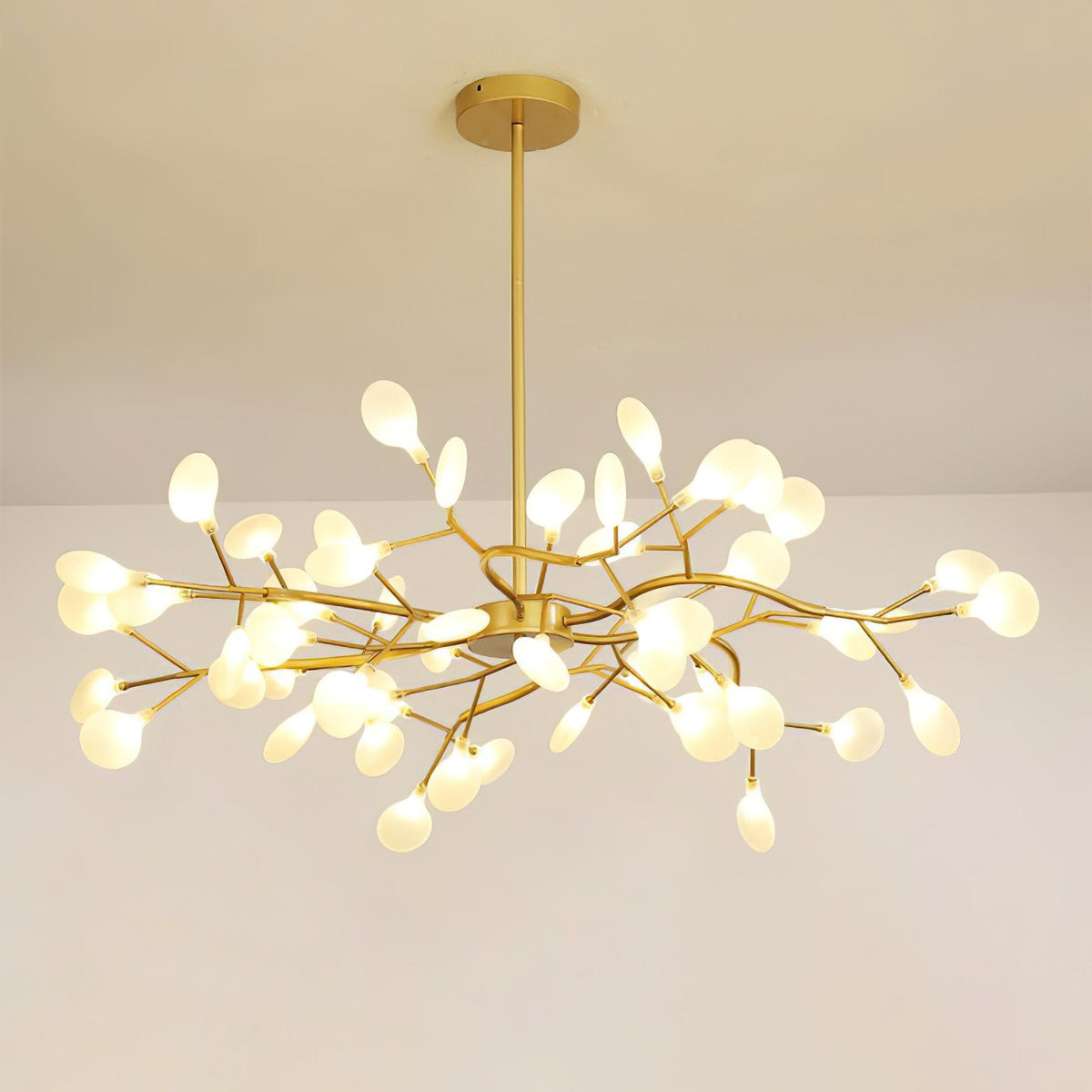 Lámpara de araña de ramas acrílicas con luces LED ajustables para comedor y entrada - de 30 a 63 ramas de luz - Regulable, acabado en metal dorado o negro