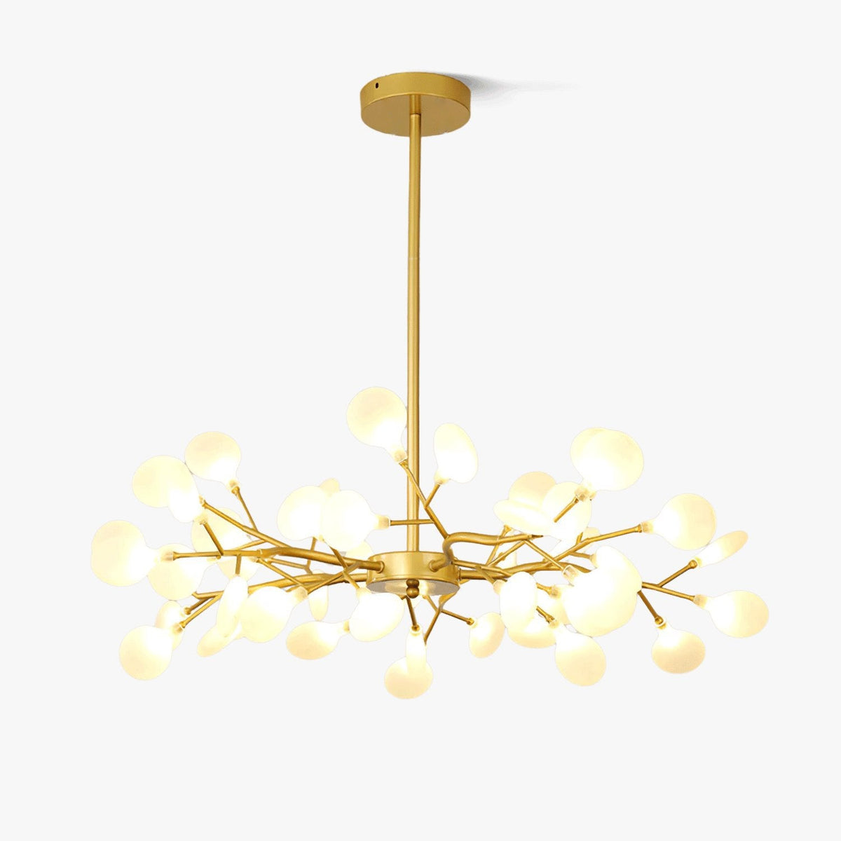 Lámpara de araña de ramas acrílicas con luces LED ajustables para comedor y entrada - de 30 a 63 ramas de luz - Regulable, acabado en metal dorado o negro