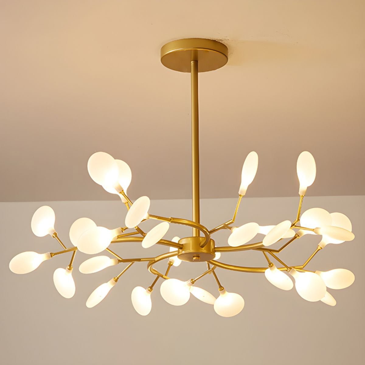 Lámpara de araña de ramas acrílicas con luces LED ajustables para comedor y entrada - de 30 a 63 ramas de luz - Regulable, acabado en metal dorado o negro