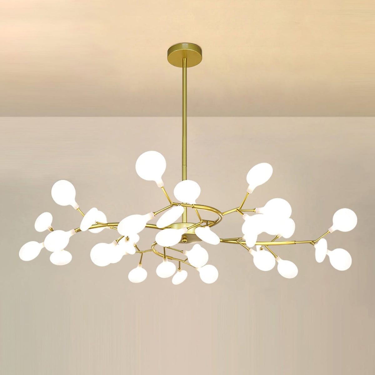 Lámpara de araña de ramas acrílicas con luces LED ajustables para comedor y entrada - de 30 a 63 ramas de luz - Regulable, acabado en metal dorado o negro