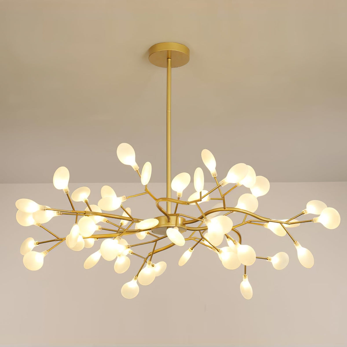 Lámpara de araña de ramas acrílicas con luces LED ajustables para comedor y entrada - de 30 a 63 ramas de luz - Regulable, acabado en metal dorado o negro
