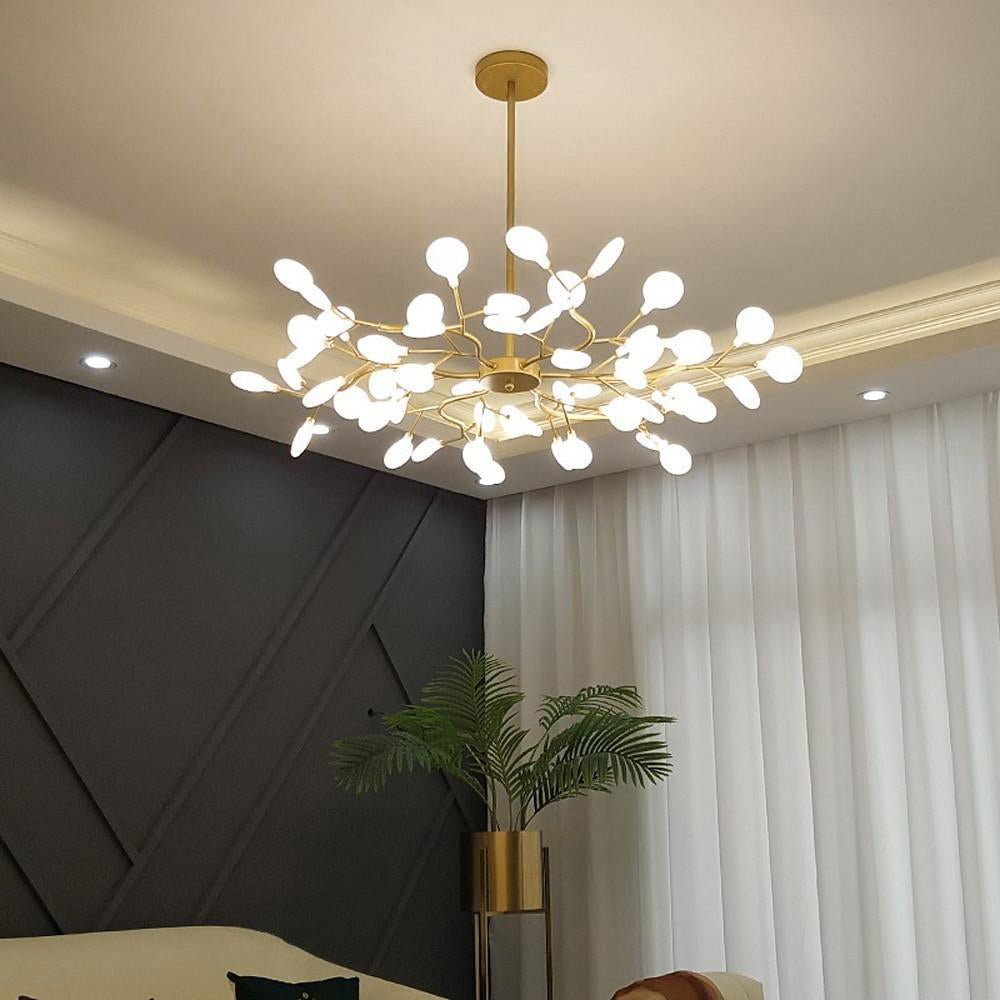 Lámpara de araña de ramas acrílicas con luces LED ajustables para comedor y entrada - de 30 a 63 ramas de luz - Regulable, acabado en metal dorado o negro