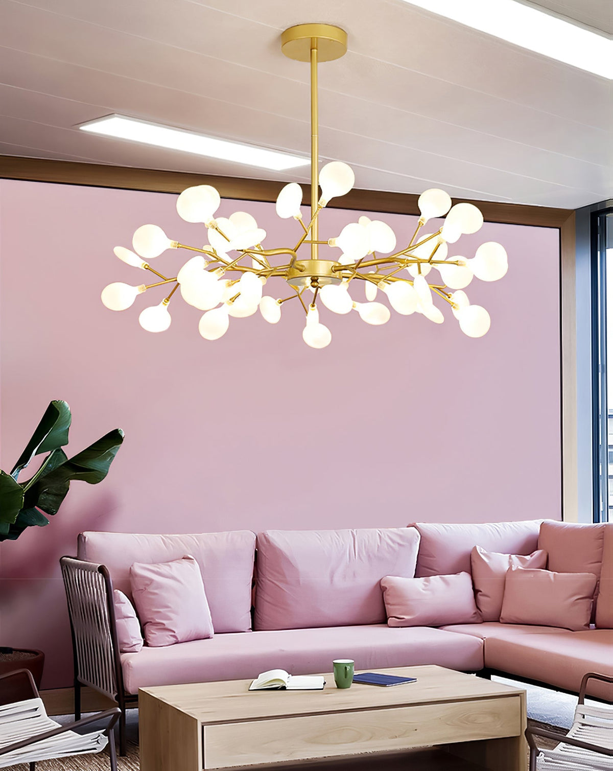Lámpara de araña de ramas acrílicas con luces LED ajustables para comedor y entrada - de 30 a 63 ramas de luz - Regulable, acabado en metal dorado o negro