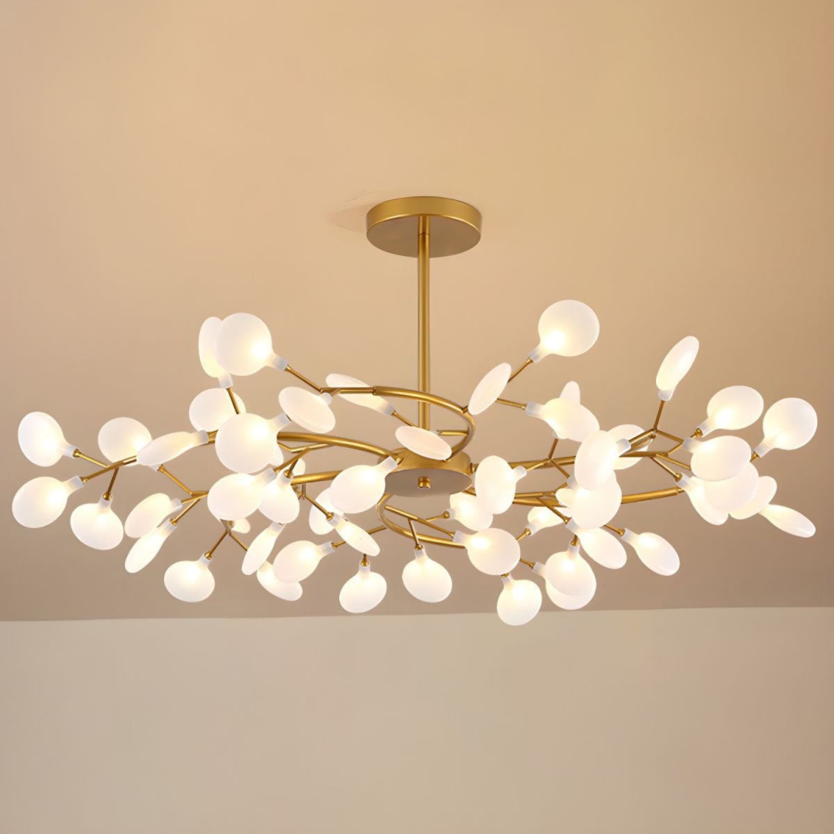 Lámpara de araña de ramas acrílicas con luces LED ajustables para comedor y entrada - de 30 a 63 ramas de luz - Regulable, acabado en metal dorado o negro