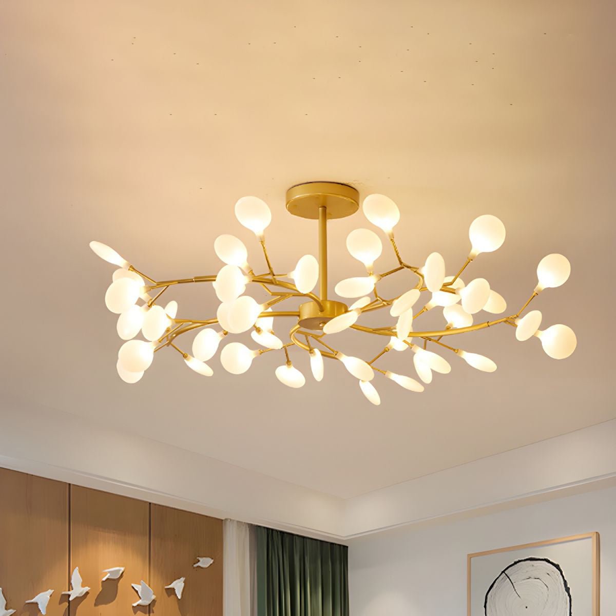 Lámpara de araña de ramas acrílicas con luces LED ajustables para comedor y entrada - de 30 a 63 ramas de luz - Regulable, acabado en metal dorado o negro
