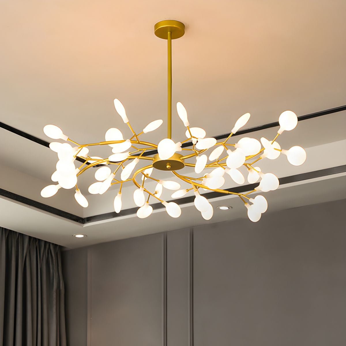 Lámpara de araña de ramas acrílicas con luces LED ajustables para comedor y entrada - de 30 a 63 ramas de luz - Regulable, acabado en metal dorado o negro