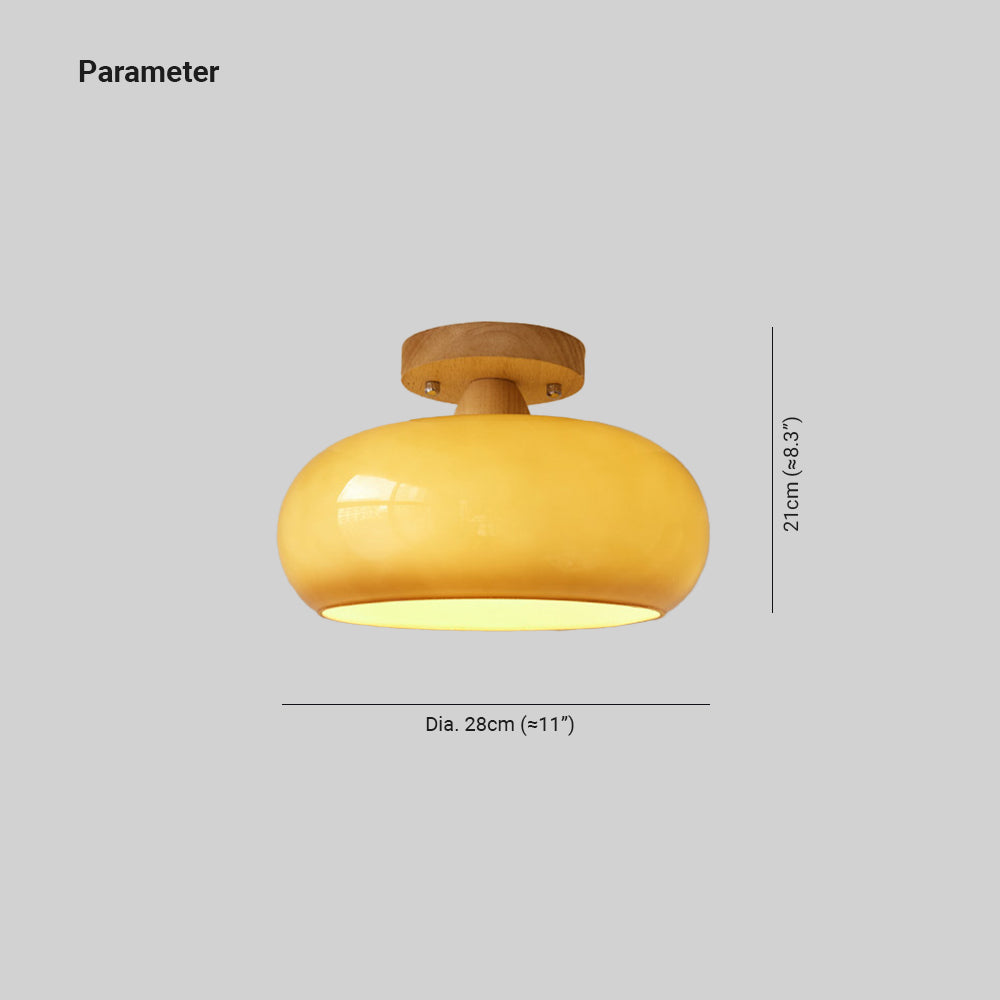 Wood & Glass Flush Mount Light Fixture E27 Socket Natural Finish for Dining Rooms Bedrooms Hallways Scandinavian Japandi Home Decor | Thomler