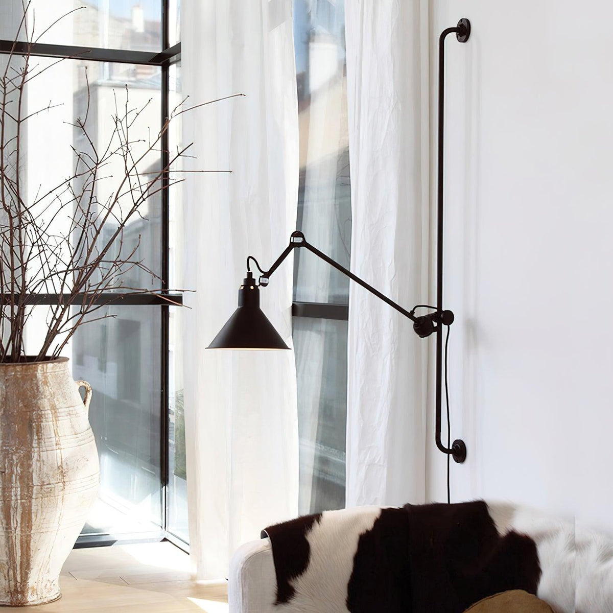Articulating Swing Arm Sconce Matte Black 46.5 Inch Reach Bedside Reading Light for Bedroom Office Hallway Adjustable Wall-Mounted Task Lamp | Thomler