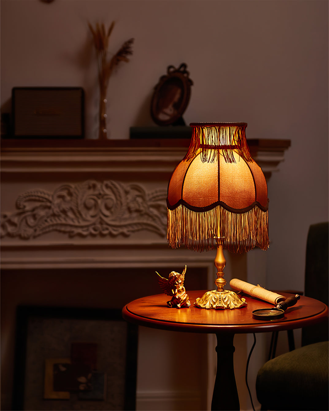 Bedside Lamp with Red Fabric Shade & Brass Base – Warm Ambient Light for Nightstand, Desk & Living Room – E26 Socket – 9.4 in Diameter | Thomler