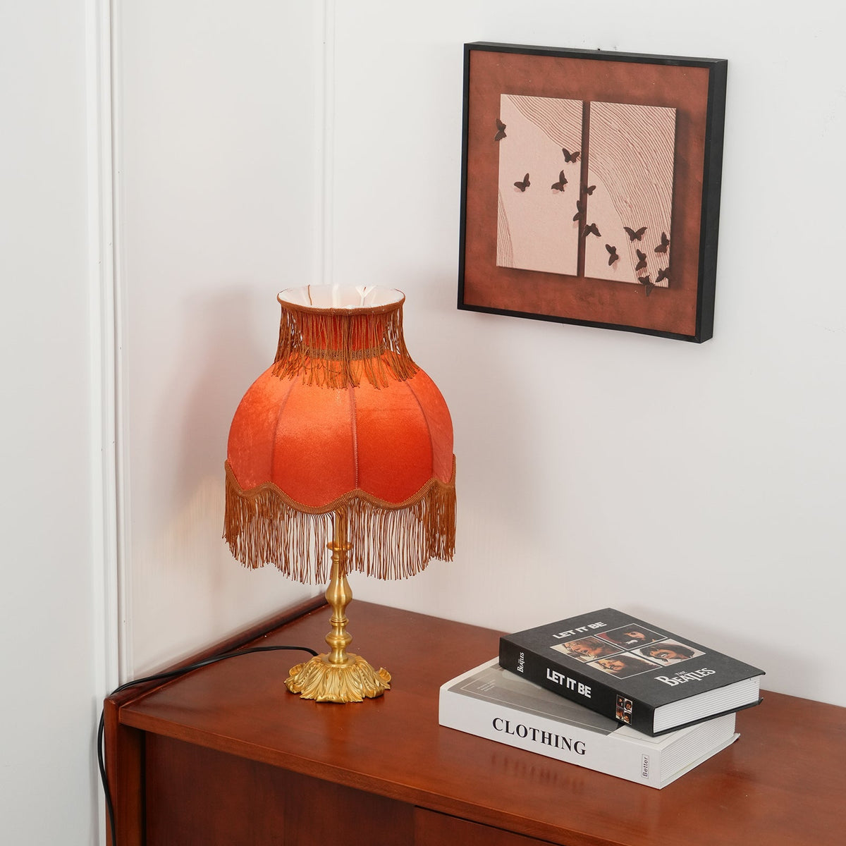Bedside Lamp with Red Fabric Shade & Brass Base – Warm Ambient Light for Nightstand, Desk & Living Room – E26 Socket – 9.4 in Diameter | Thomler