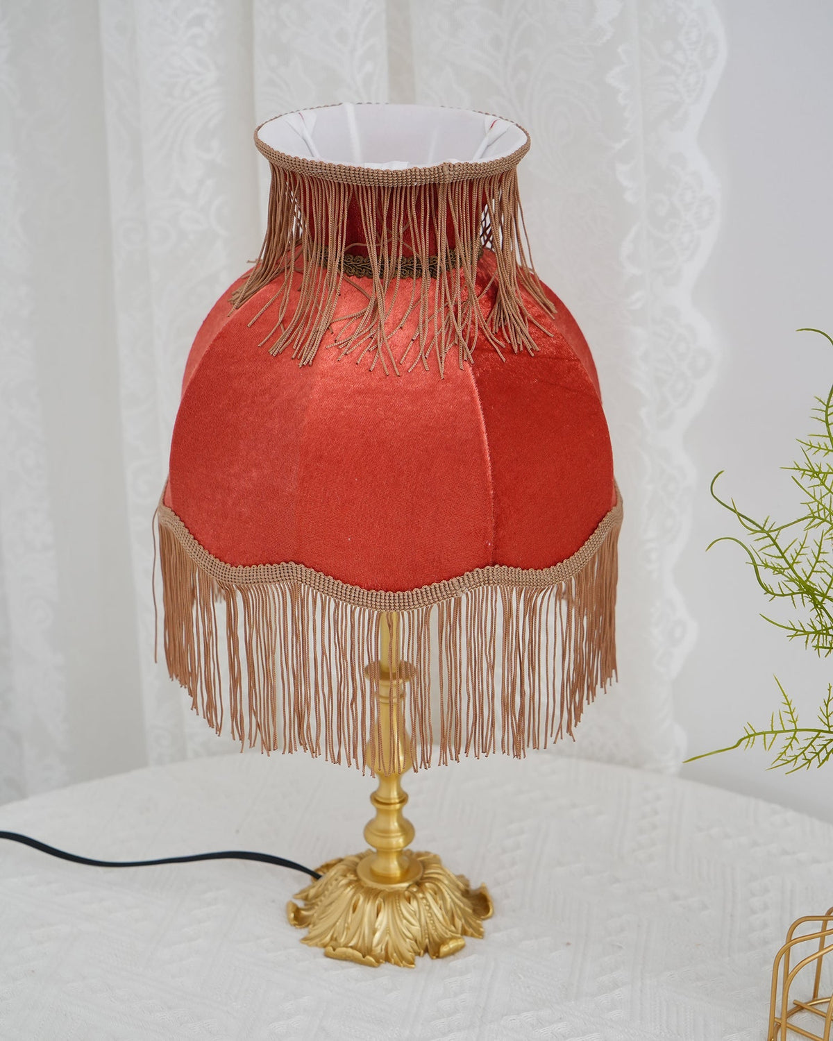 Bedside Lamp with Red Fabric Shade & Brass Base – Warm Ambient Light for Nightstand, Desk & Living Room – E26 Socket – 9.4 in Diameter | Thomler