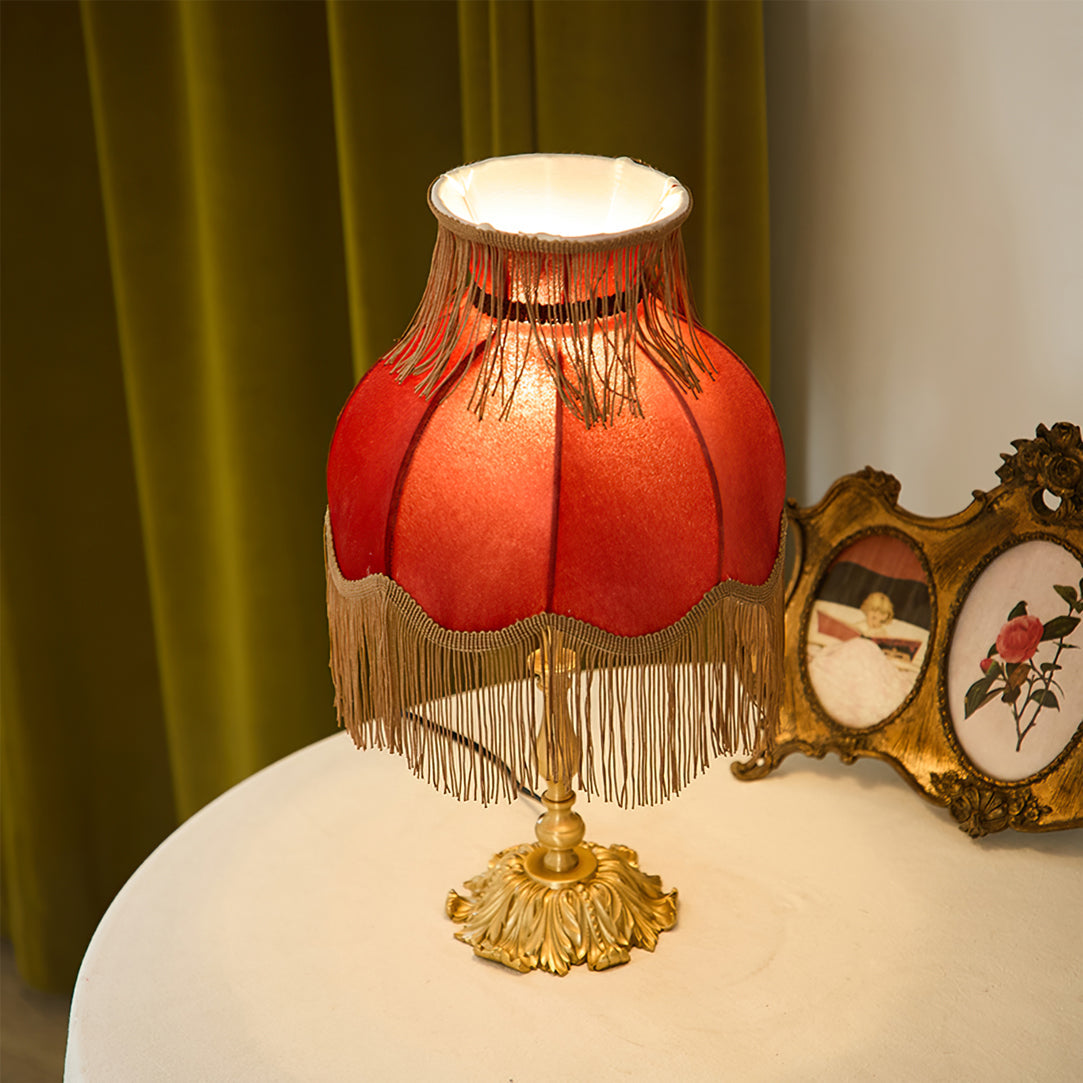 Bedside Lamp with Red Fabric Shade & Brass Base – Warm Ambient Light for Nightstand, Desk & Living Room – E26 Socket – 9.4 in Diameter | Thomler