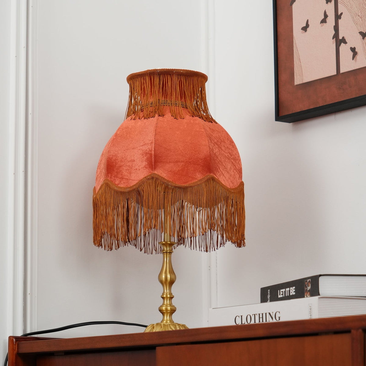 Bedside Lamp with Red Fabric Shade & Brass Base – Warm Ambient Light for Nightstand, Desk & Living Room – E26 Socket – 9.4 in Diameter | Thomler