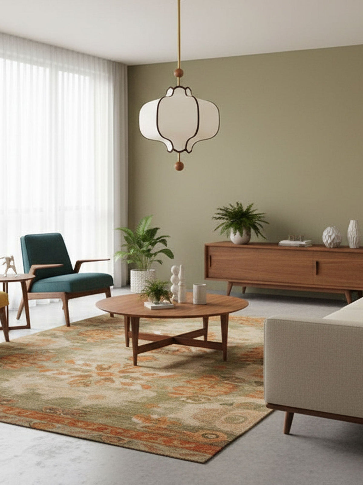 Hangende plafondlantaarn met meerdere lampen van hout en stof voor eetkamer, woonkamer & hal | Klassieke kroonluchter met trommelkap en verstelbare hoogte | Thomler