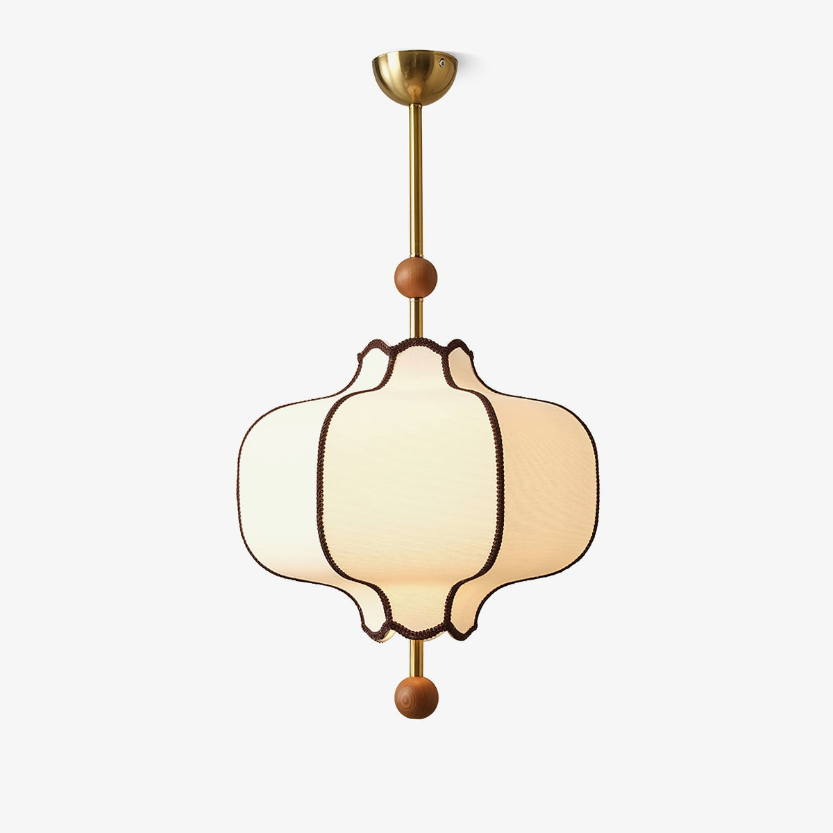 Hangende plafondlantaarn met meerdere lampen van hout en stof voor eetkamer, woonkamer & hal | Klassieke kroonluchter met trommelkap en verstelbare hoogte | Thomler