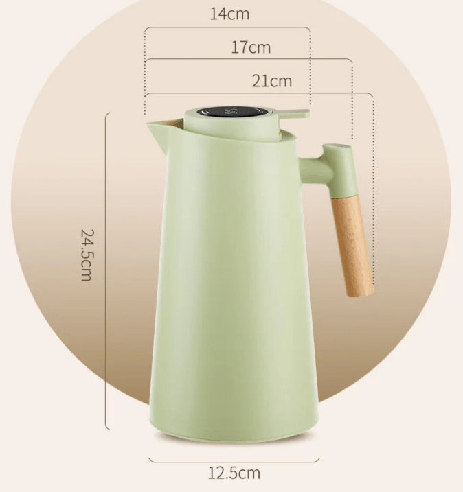 Botella de agua aislada con pantalla digital de temperatura de 34 oz, termo de acero inoxidable con asa de madera para café, té, bebidas frías y calientes, acampada | Thomler