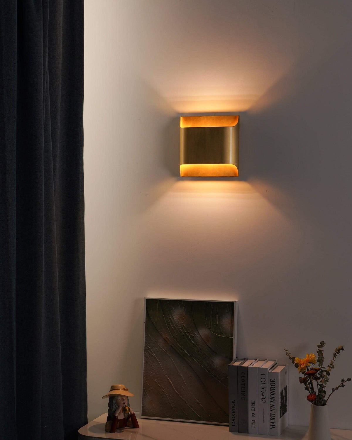 Mid-Century Brass Sconce G9 Socket Indoor Ambient Fixture 10 in Square for Bedroom Hallway Living Room Accent Lighting Warm Glow | Thomler