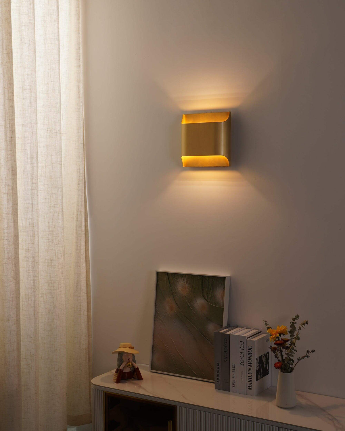 Mid-Century Brass Sconce G9 Socket Indoor Ambient Fixture 10 in Square for Bedroom Hallway Living Room Accent Lighting Warm Glow | Thomler