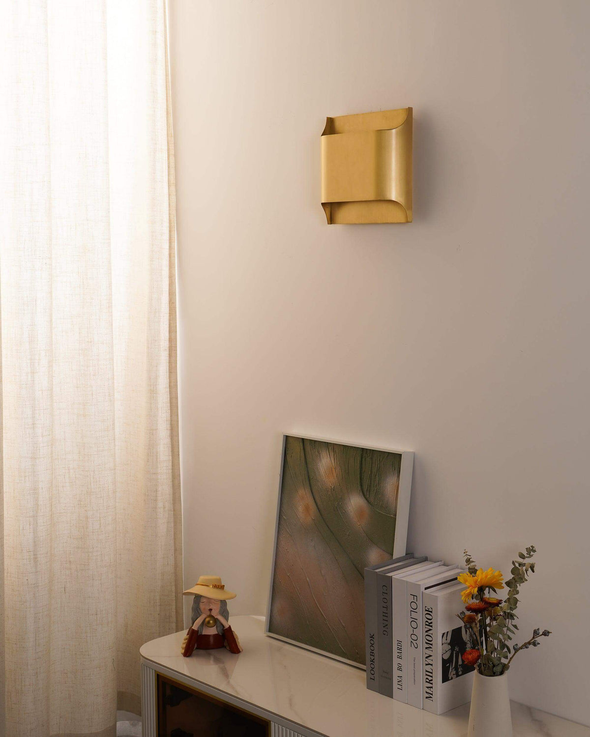 Mid-Century Brass Sconce G9 Socket Indoor Ambient Fixture 10 in Square for Bedroom Hallway Living Room Accent Lighting Warm Glow | Thomler